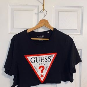 Raw hem guess crop top tee shirt
